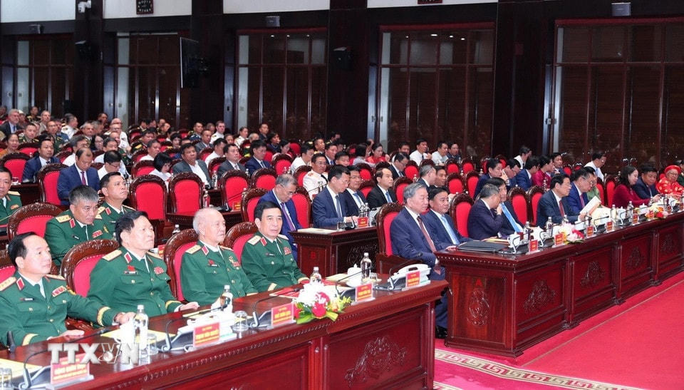 Tổng Bí thư Tô Lâm và các đại biểu dự buổi lễ. (Ảnh: Trọng Đức/TTXVN)