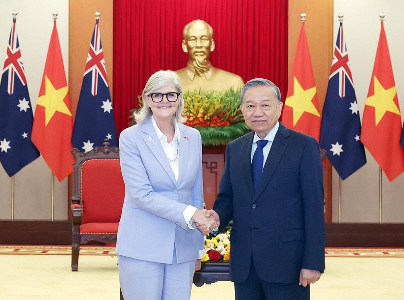 Tổng Bí thư Tô Lâm tiếp Toàn quyền Australia Sam Mostyn thăm cấp Nhà nước tới Việt Nam. (Ảnh: Thống Nhất/TTXVN)