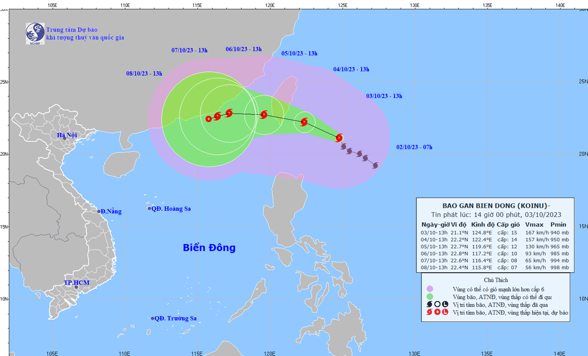 Vị trí và dự báo hướng di chuyển của bão Koinu. Nguồn: nchmf.
