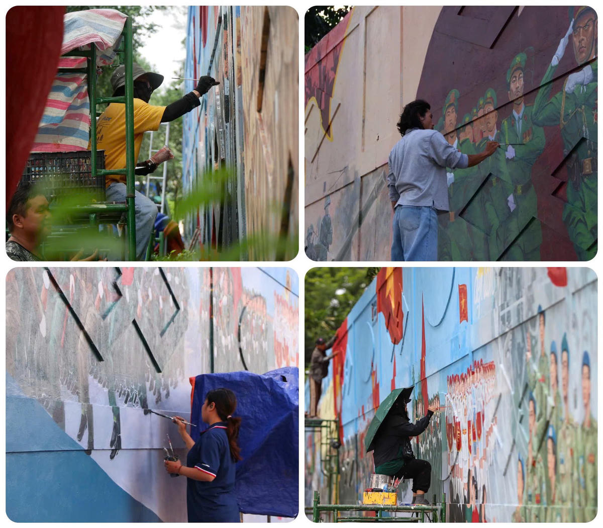 Họa sĩ thực hiện tranh bích họa trên đường Nguyễn Hữu Cảnh (phường Sài Gòn, TPHCM).	Ảnh: T.L.