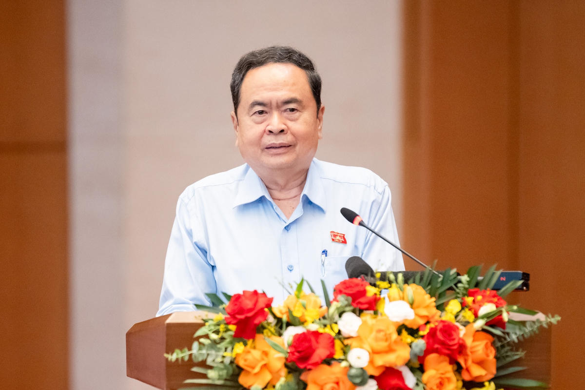 Chủ tịch Quốc hội Trần Thanh Mẫn phát biểu tại hội nghị. Ảnh: Phạm Thắng.