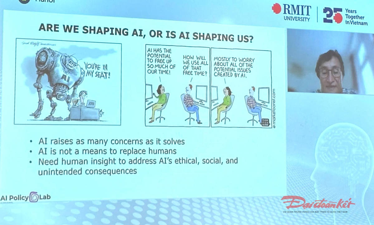 Bà Virginia Dignum - Giáo sư Trí tuệ nhân tạo có trách nhiệm, Đại học Umeå (Thụy Điển) thảo luận trực tuyến từ Thụy Điển. Ảnh chụp màn hình.