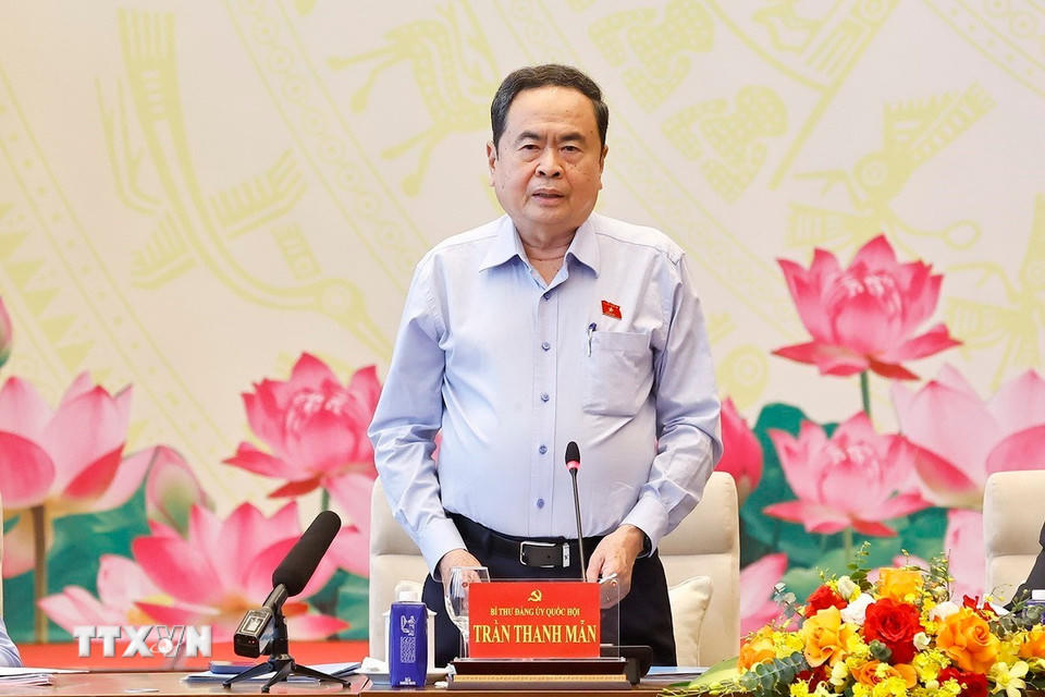 Chủ tịch Quốc hội Trần Thanh Mẫn phát biểu khai mạc hội nghị. (Ảnh: Doãn Tấn/TTXVN)