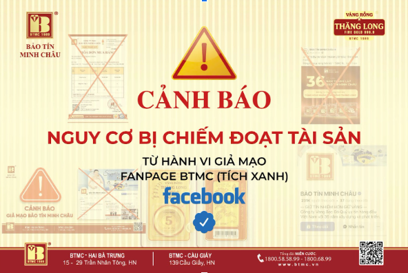 Cảnh báo tình trạng giả mạo Facebook tích xanh Bảo Tín Minh Châu, lừa đảo khách hàng mua vàng