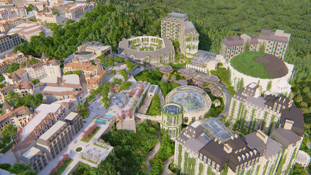 Phối cảnh tổ hợp khách sạn quần thể Khu du lịch sinh thái và đô thị Bà Nà - Suối Mơ. Ảnh: Sun Group.