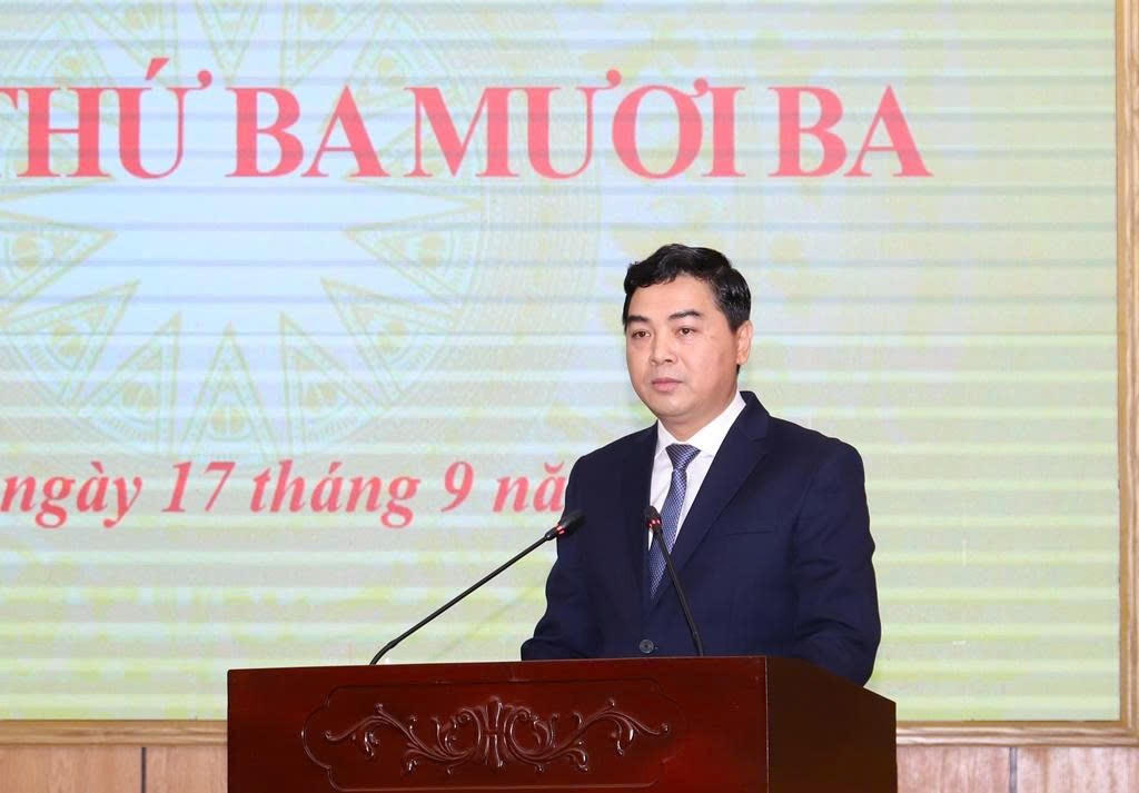 Tân Chủ tịch UBND tỉnh Thanh Hoá Nguyễn Hoài Anh phát biểu nhận nhiệm vụ. Ảnh: Minh Hiếu