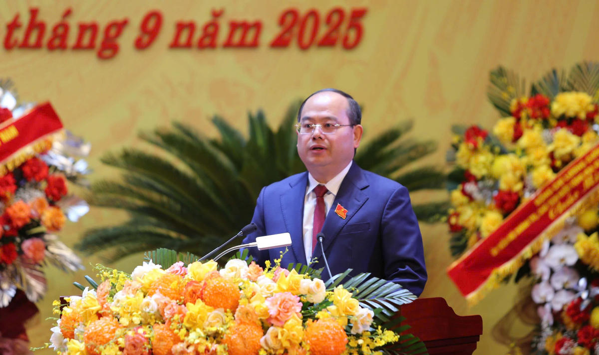 Bí thư Tỉnh ủy Cao Bằng Quản Minh Cường phát biểu tại Đại hội