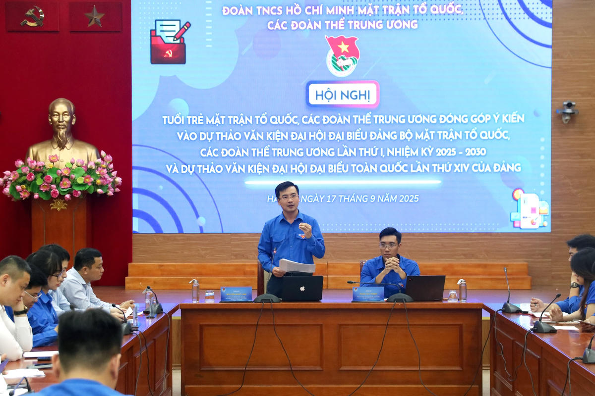 Bí thư Đoàn MTTQ, các đoàn thể Trung ương Nguyễn Nhất Linh phát biểu tại Hội nghị. Ảnh: Tiến Đạt.