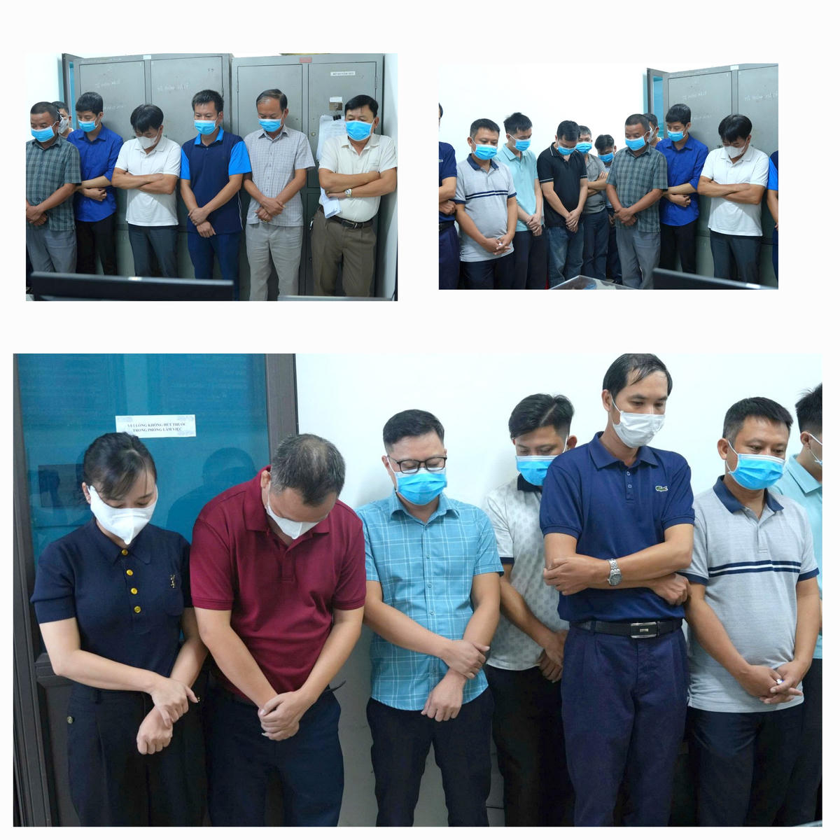 Các đối tượng tại cơ quan điều tra. Ảnh: Công an tỉnh Nghệ An.