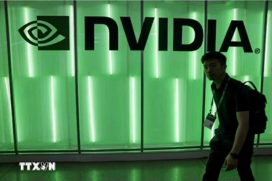 Biểu tượng của Tập đoàn Nvidia tại triển lãm máy tính ở Đài Loan (Trung Quốc), ngày 5/1/2024. (Ảnh: Reuters/TTXVN).