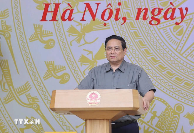  Thủ tướng Chính phủ Phạm Minh Chính chủ trì phiên họp. (Ảnh: Dương Giang/TTXVN) .