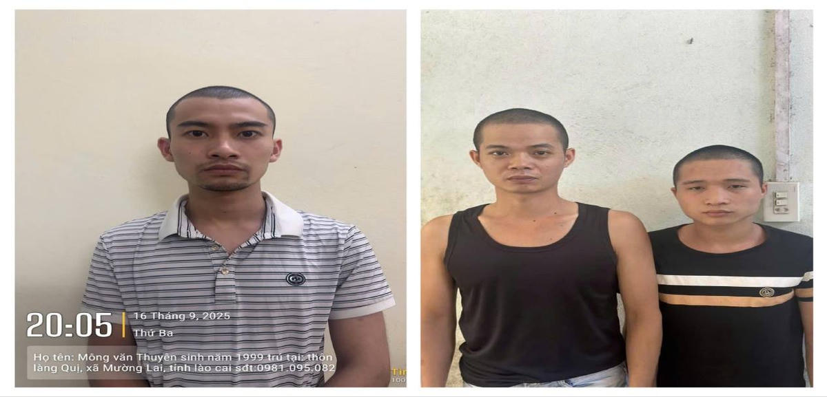 Các đối tượng (từ trái qua phải): Mông Văn Thuyên, Nông Ngọc Ánh, Hoàng Văn Khoan. Ảnh: Công an xã Mậu A.