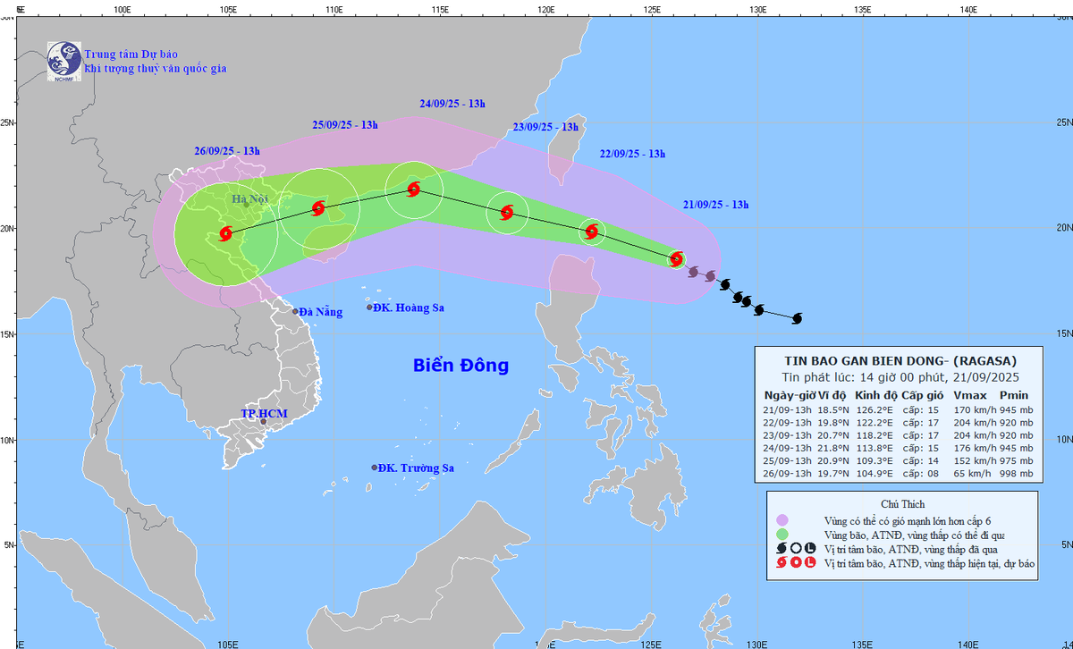 Dự kiến đường đi của bão số 9. Ảnh: KTTV