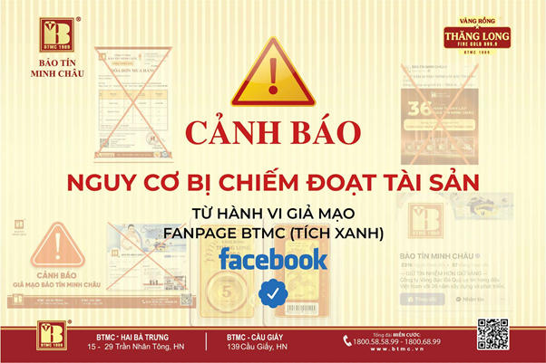 Cảnh báo tình trạng giả mạo Facebook Bảo Tín Minh Châu tích xanh lừa đảo khách hàng mua vàng để chiếm đoạt tài sản