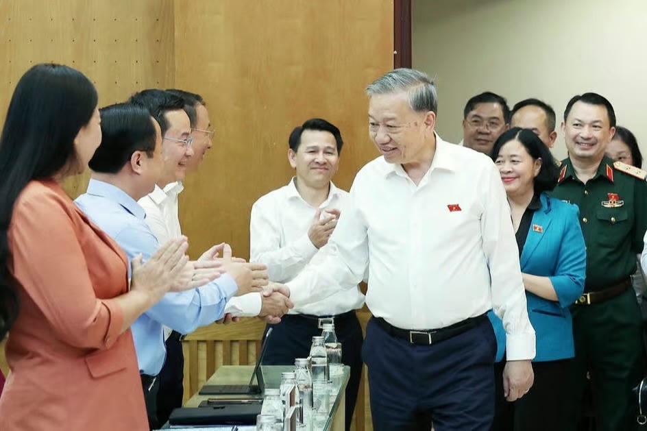 Tổng Bí thư Tô Lâm và các đại biểu. (Ảnh: Thống Nhất/TTXVN).