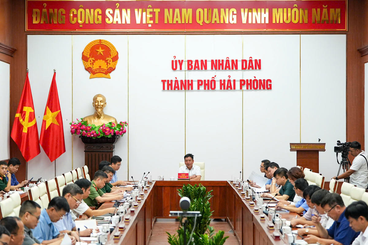 UBND TP Hải Phòng tổ chức cuộc họp với các địa phương về công tác phòng, chống siêu bão Ragasa. Ảnh: CTV.