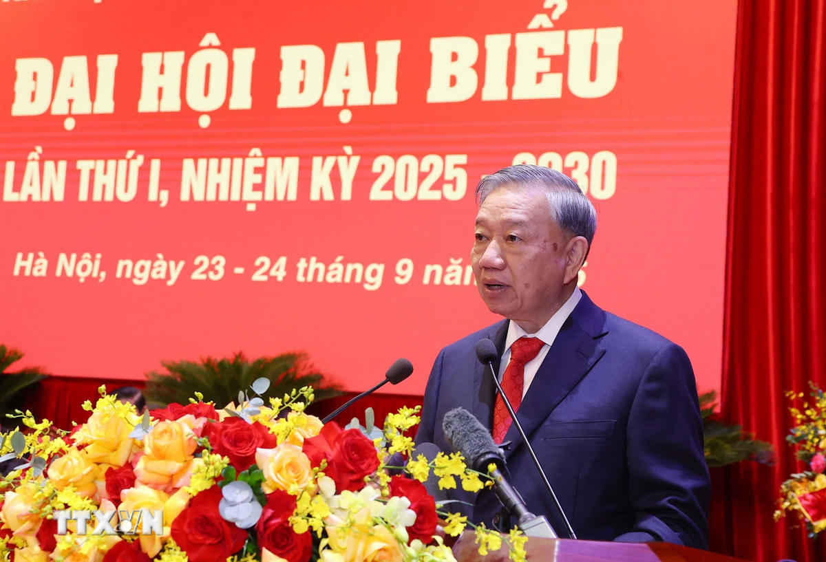 Tổng Bí thư Tô Lâm phát biểu chỉ đạo Đại hội. (Ảnh: Văn Điệp/TTXVN)