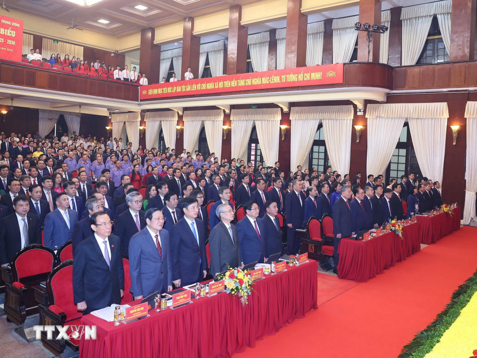 Các đại biểu thực hiện nghi lễ chào cờ. (Ảnh: Thống Nhất/TTXVN)