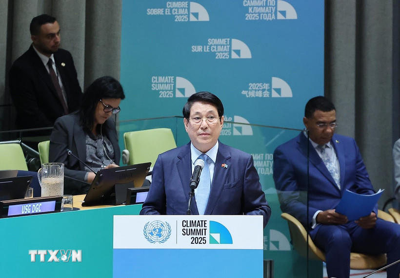   Chủ tịch nước Lương Cường phát biểu tại sự kiện cấp cao toàn cầu đặc biệt về Hành động khí hậu. (Ảnh: Lâm Khánh/TTXVN).  
