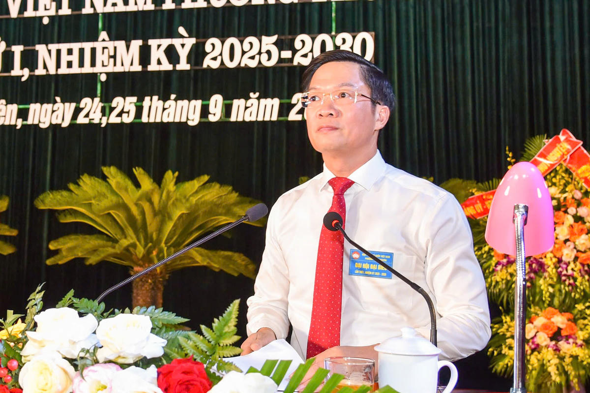 Ông Phạm Văn Lập, Phó Bí thư Thành uỷ Hải Phòng, Chủ tịch Uỷ ban MTTQ Việt Nam thành phố phát biểu tại Đại hội. Ảnh: Trung Kiên. 