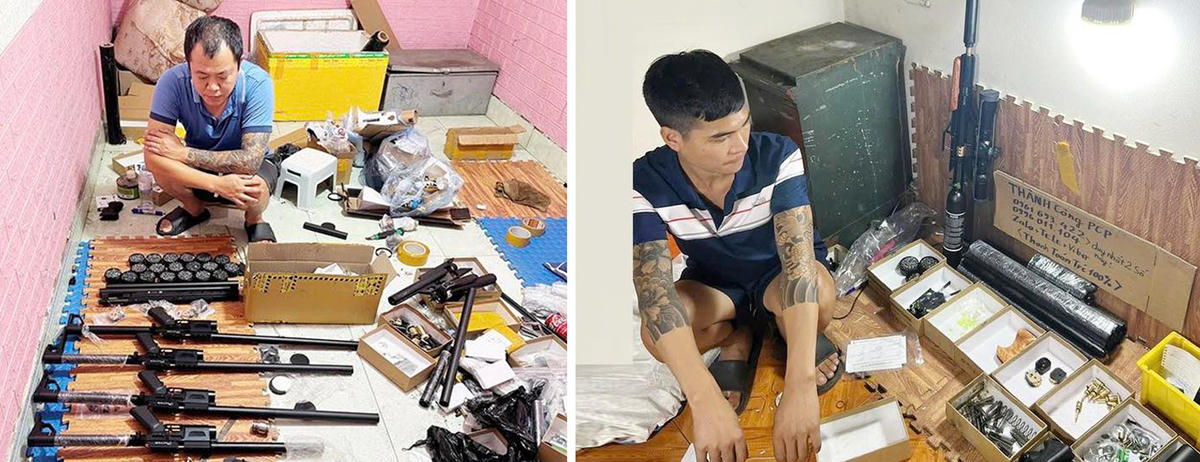 Đối tượng Ngô Văn Huỳnh, Ngô Văn Trọng cùng tang vật bị thu giữ. Ảnh: CAHT