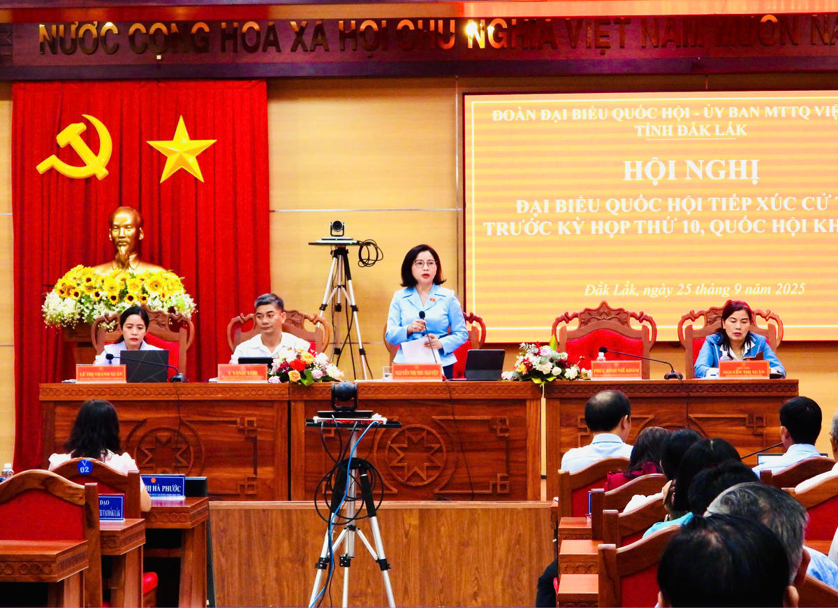 Phó Trưởng Đoàn phụ trách Đoàn DBQH tỉnh Nguyễn Thị Thu Nguyệt phát biểu. Ảnh: Thanh Nga.