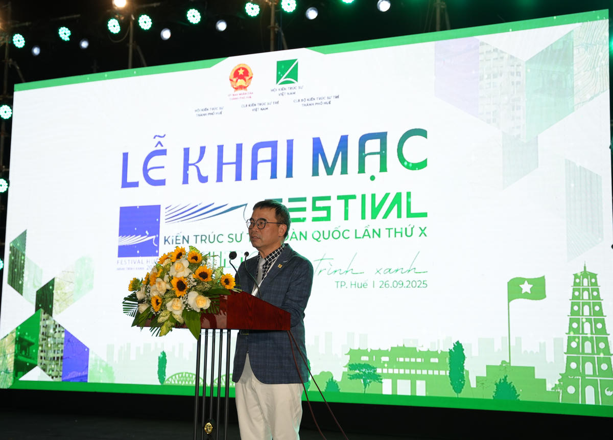TS. KTS Phan Đăng Sơn - Chủ tịch Hội Kiến trúc sư Việt Nam phát biểu tại buổi lễ. Ảnh: BTC.