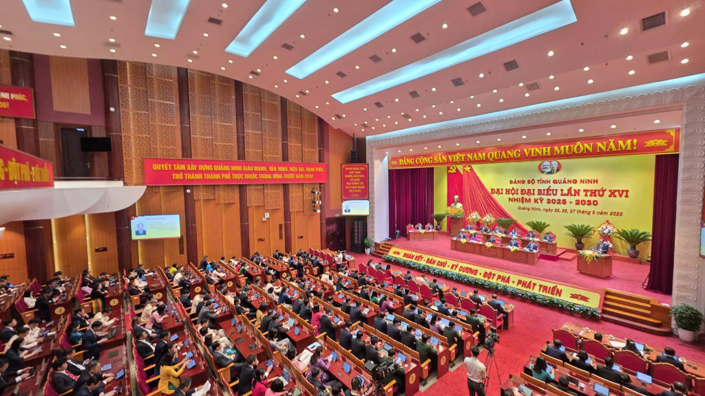  Đại hội đại biểu Đảng bộ tỉnh Quảng Ninh lần thứ XVI, nhiệm kỳ 2025-2030. Ảnh: QMG