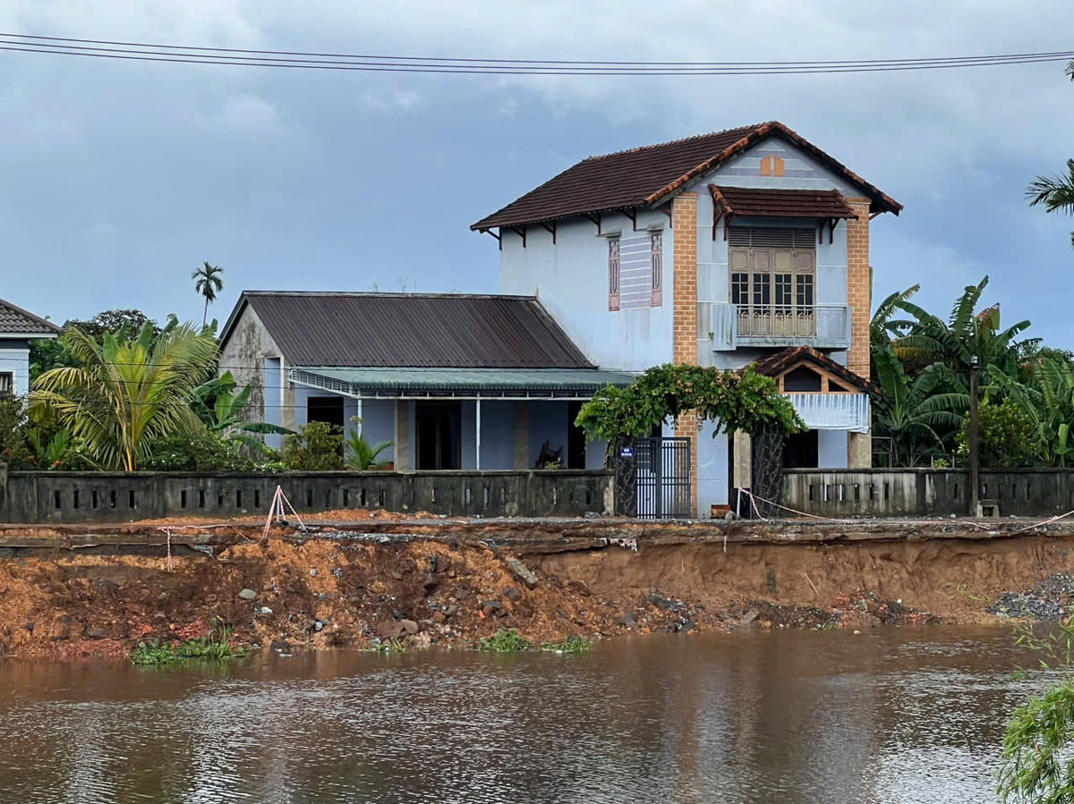 Bờ sông Vĩnh Định, đoạn qua thôn Kinh Duy, xã Vĩnh Định tiếp
tục bị sạt lở. Ảnh: NT.