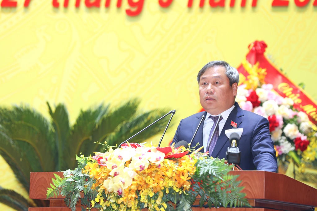 Bí thư Tỉnh ủy Quảng Ninh Vũ Đại Thắng phát  biểu bế mạc Đại hội. Ảnh: QMG.