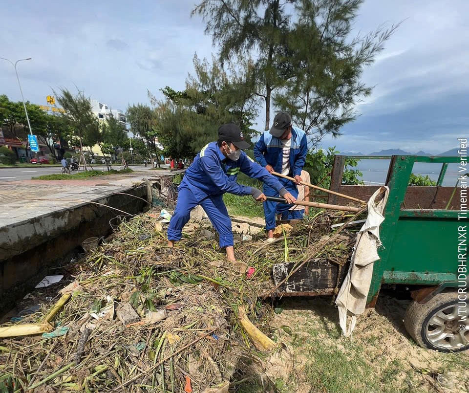 Bão số 10: Thu gom hơn 100 tấn rác ở bãi biển Đà Nẵng, sông Hàn
