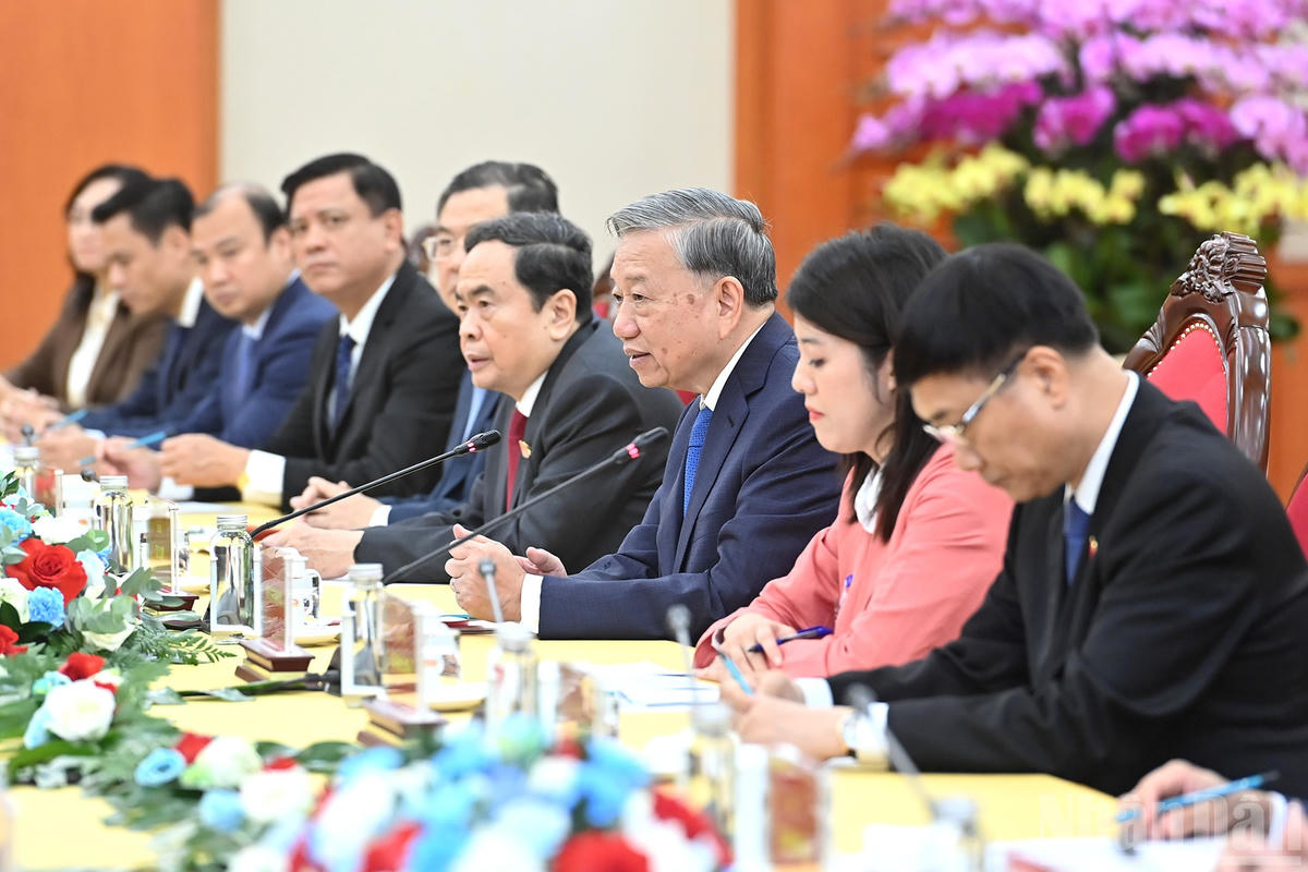 Tổng Bí thư Tô Lâm phát biểu tại buổi tiếp Chủ tịch Duma Quốc gia Quốc hội Liên bang Nga Vyacheslav Volodin.