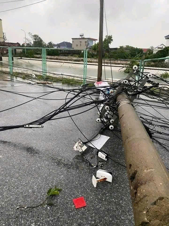 Nhiều cột điện trên địa bàn tỉnh bị gãy đổ. Ảnh: Người dân cung cấp.