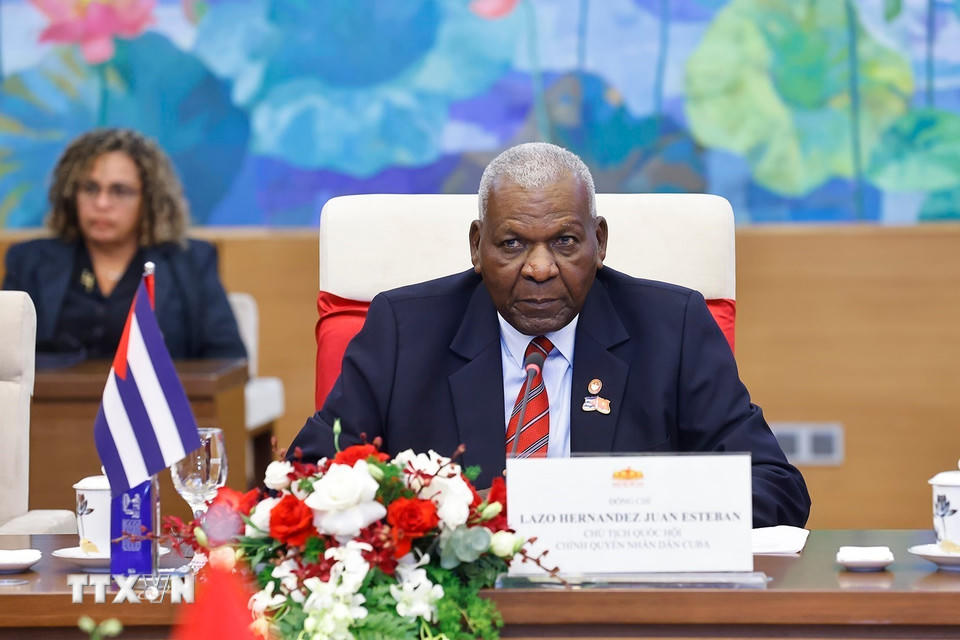 Chủ tịch Quốc hội Cuba Esteban Lazo Hernández phát biểu. (Ảnh: Doãn Tấn/TTXVN)