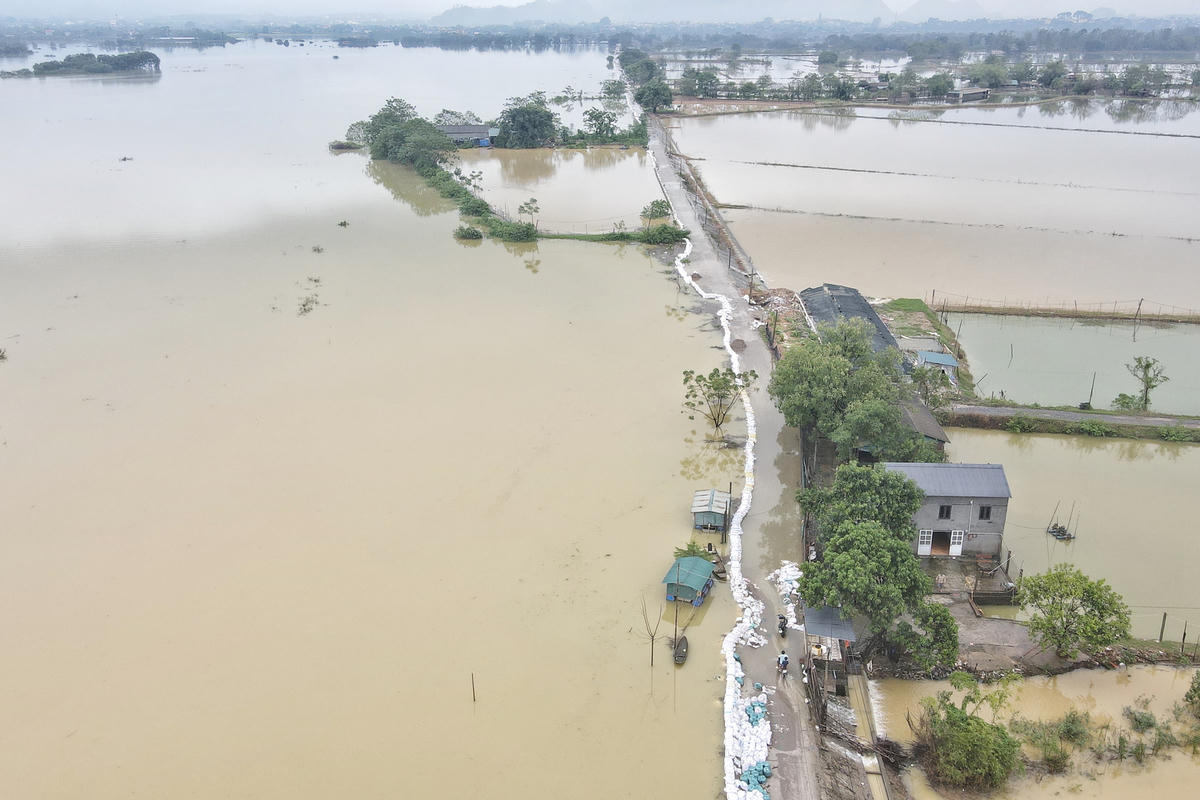 Hiện mực nước sông Bùi sáng 1/10 ở mức 7,15 m, cao hơn báo động 3 là 0,15 m.