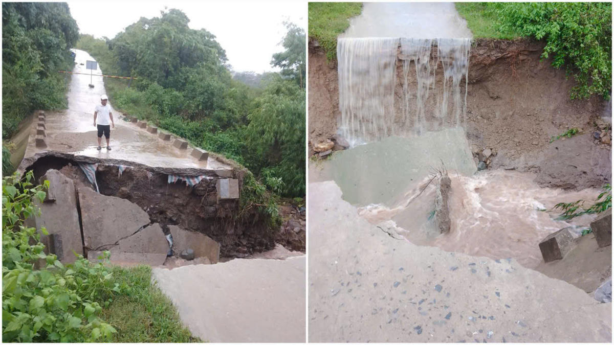 Cống thoát nước trên đường liên thôn A Ngo - A Đeng, xã La
Lay bị sập, gây chia cắt giao thông. Ảnh: ĐN.