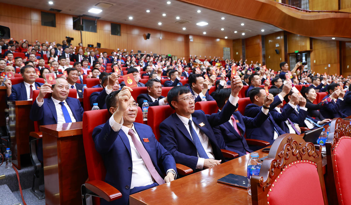 Các Đại biểu biểu quyết thông qua dự thảo Nghị quyết Đại hội