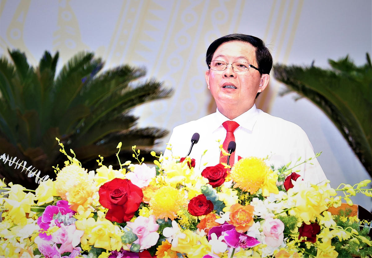 Ông Hồ Quốc Dũng, Bí thư Tỉnh ủy Gia
Lai Phát biểu tại phiên trù bị Đại hội. Ảnh: Chí Đại.