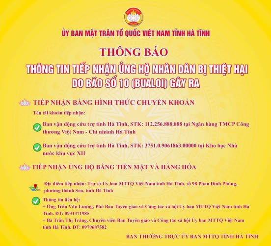 Thông tin tiếp nhận ủng hộ. Ảnh: MTHT.