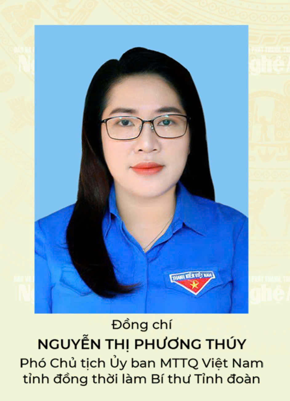 Bà Nguyễn Thị phương Thuý, sinh năm 1990, quê huyện Diễn Châu cũ (Nghệ An). Hiện giữ chức Phó Chủ tịch Uỷ ban MTTQ tỉnh, Bí thư Tỉnh đoàn. Tại Đại hội lần này, bà trúng cử Ủy viên BCH Đảng bộ tỉnh khóa XX. Ảnh: BNA