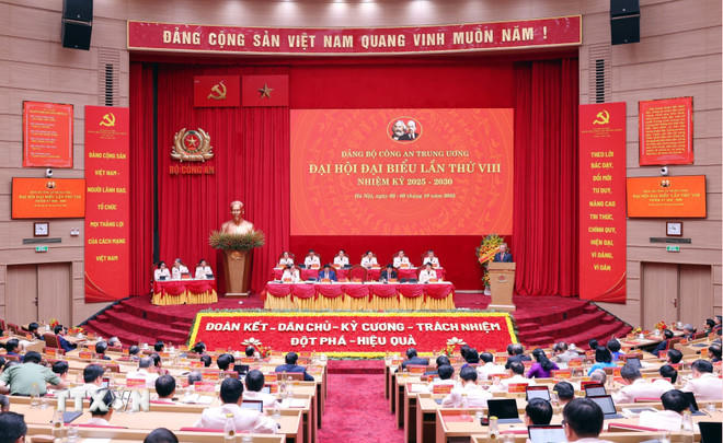  Đại hội đại biểu Đảng bộ Công an Trung ương lần thứ VIII, nhiệm kỳ 2025 - 2030. (Ảnh: Phạm Kiên/TTXVN) 