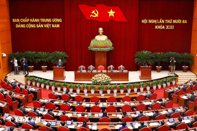 Phiên khai mạc Hội nghị lần thứ mười ba, Ban Chấp hành Trung ương Đảng khóa XIII. (Ảnh: Doãn Tấn/TTXVN)