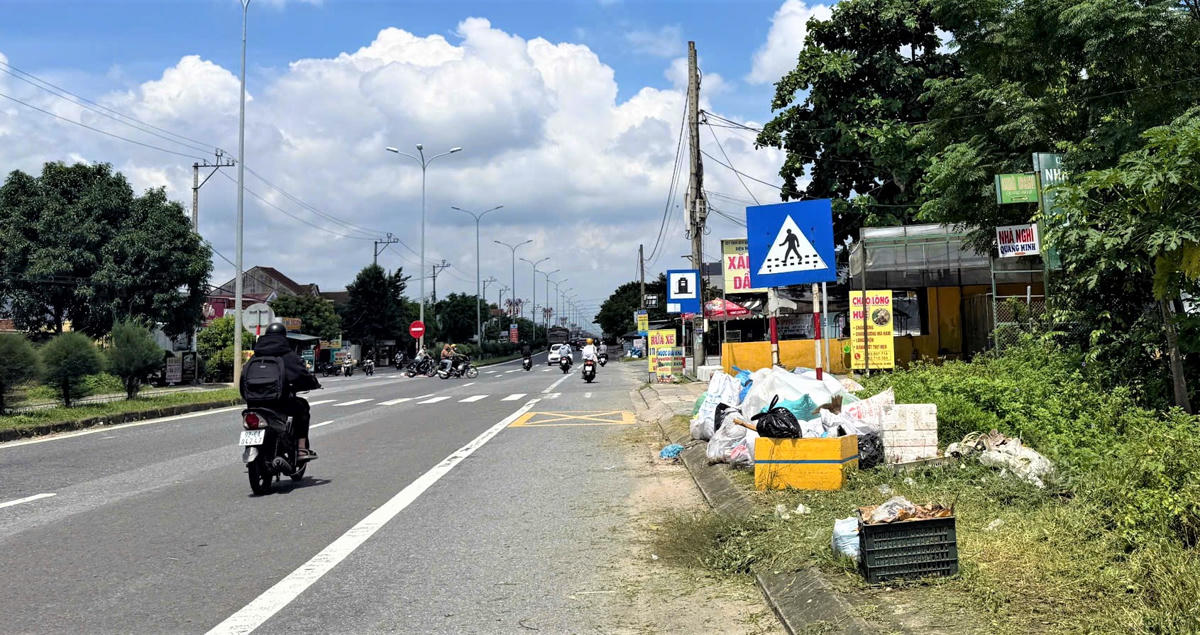 Rác thải dọc
tuyến đường ở phường Điện Bàn Bắc bốc mùi hôi. Ảnh: Chí Đại.

 