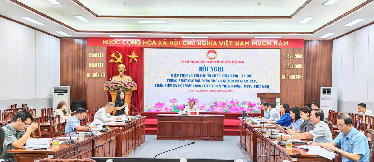 Hội nghị hiệp thương với các Tổ chức chính trị - xã hội thống nhất các nội dung trong kế hoạch giám sát, phản biện xã hội năm 2026 của UBTƯ MTTQ Việt Nam. Ảnh: Văn Hoa.