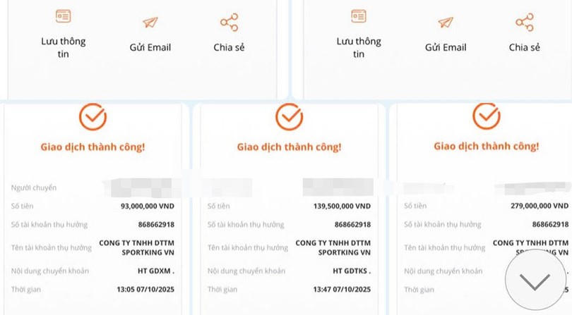 Hóa đơn chuyển tiền của chị H.T.M. Ảnh: CAHT.