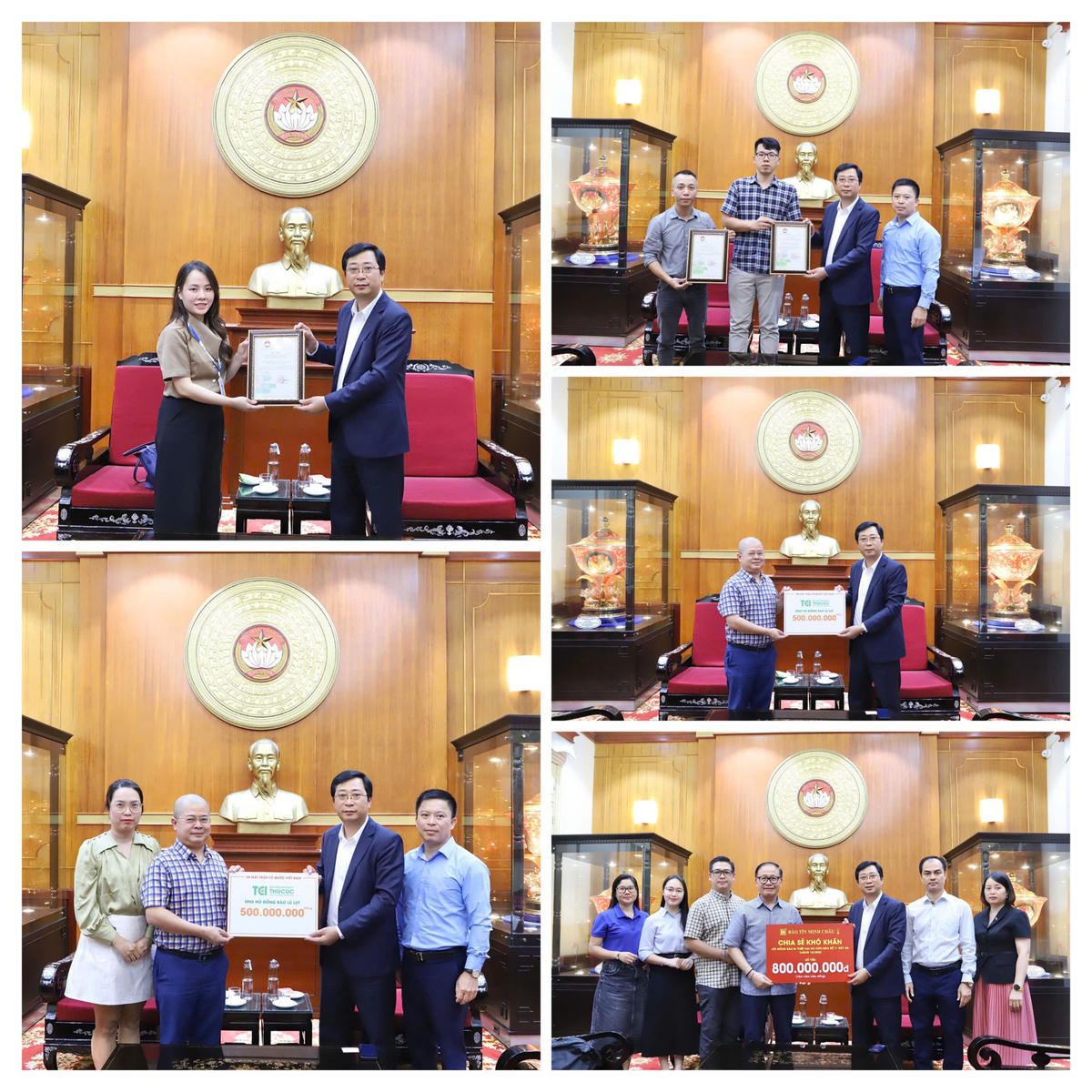 Ủy ban Trung ương MTTQ Việt Nam tiếp nhận ủng hộ và trao Thư cảm ơn của Chủ tịch UBTƯ MTTQ Việt Nam Đỗ Văn Chiến tới các tổ chức, cá nhân ủng hộ đồng bào bị ảnh hưởng bởi thiên tai, bão lũ. Ảnh: Minh Hiển