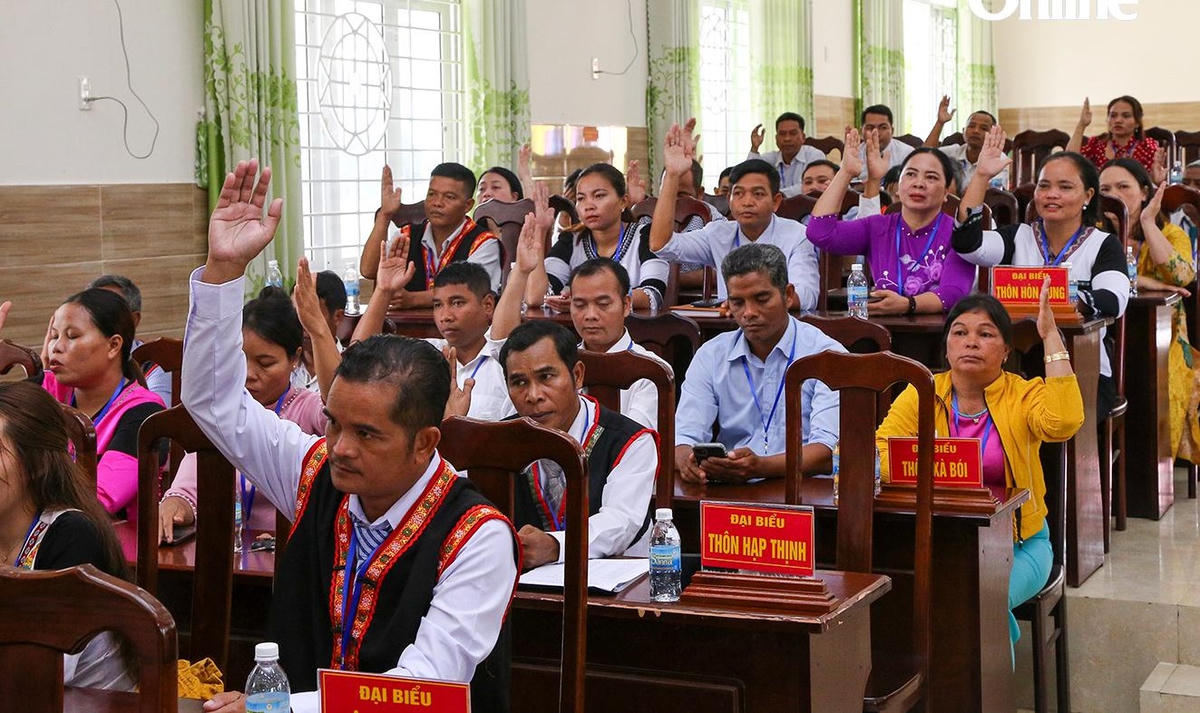 Các đại biểu biểu quyết tại đại hội. (ảnh H.L)