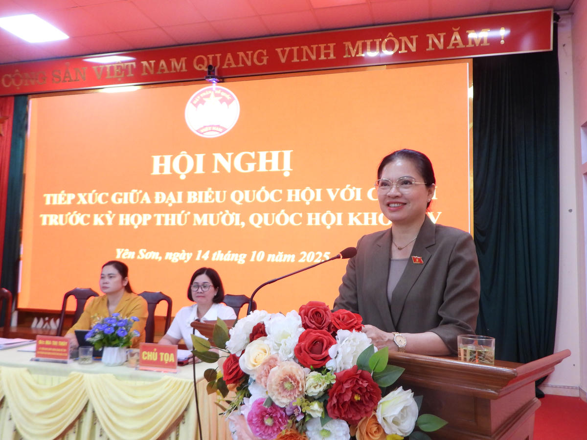 Phó Chủ tịch Ủy ban Trung ương MTTQ Việt Nam Hà Thị Nga phát biểu chỉ đạo tại Hội nghị tiếp xúc cử tri. Ảnh: Đ.S.