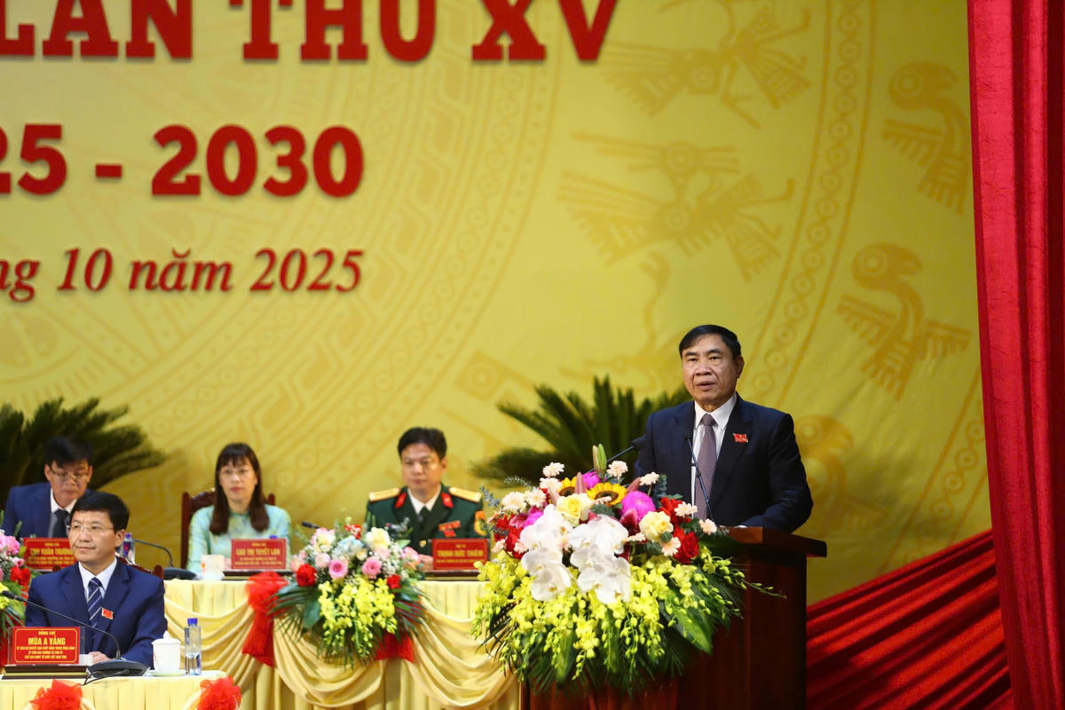 Bí thư Tỉnh ủy Điện Biên Trần Quốc Cường phát biểu tại Đại hội. Ảnh: TTBC tỉnh Điện Biên