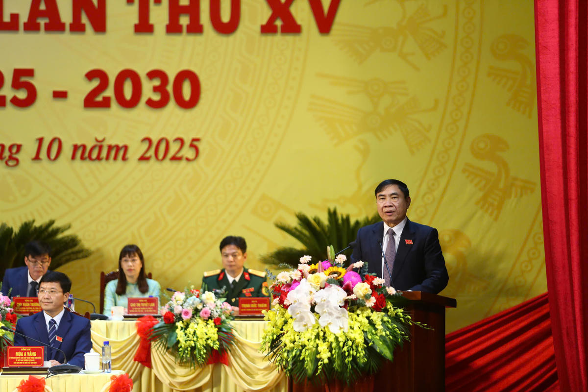 Ông Trần Quốc Cường, Bí thư Tỉnh ủy Điện Biên phát biểu khai mạc Đại hội. Ảnh:&nbsp;TTBC tỉnh Điện Biên.